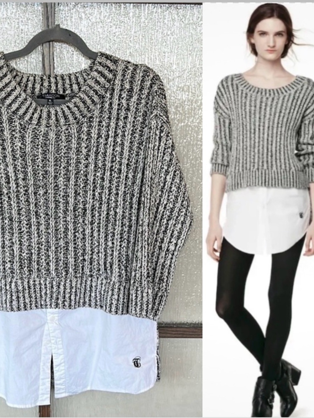 Thakoon black and white sweater with shirt detail on the front. Size XL